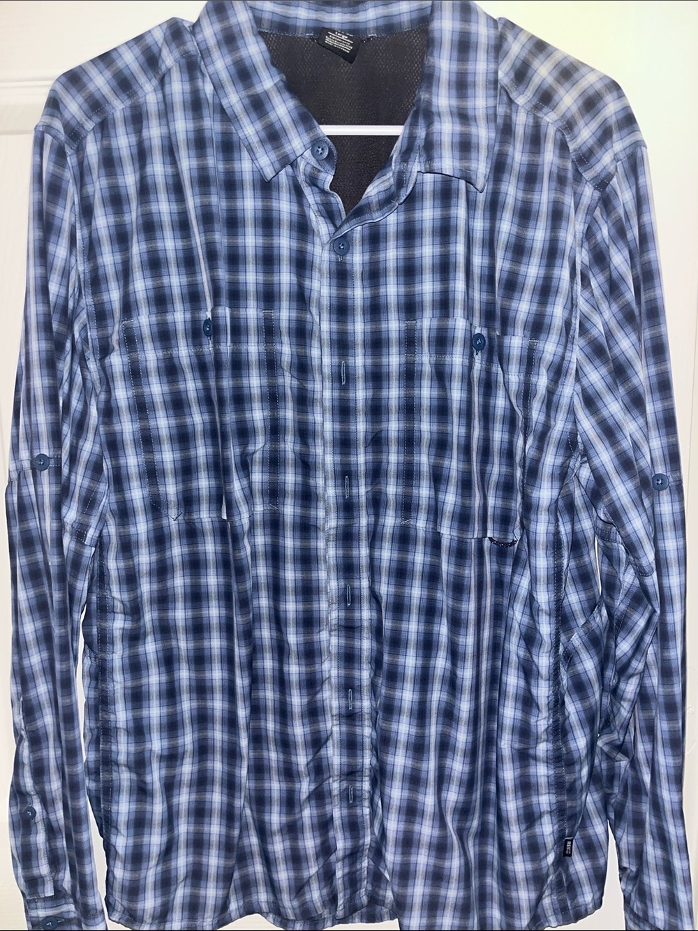 REI Blue Plaid Long-Sleeve Button-Down Shirt